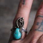 Vintage Sterling Turquoise Feather Ring 7