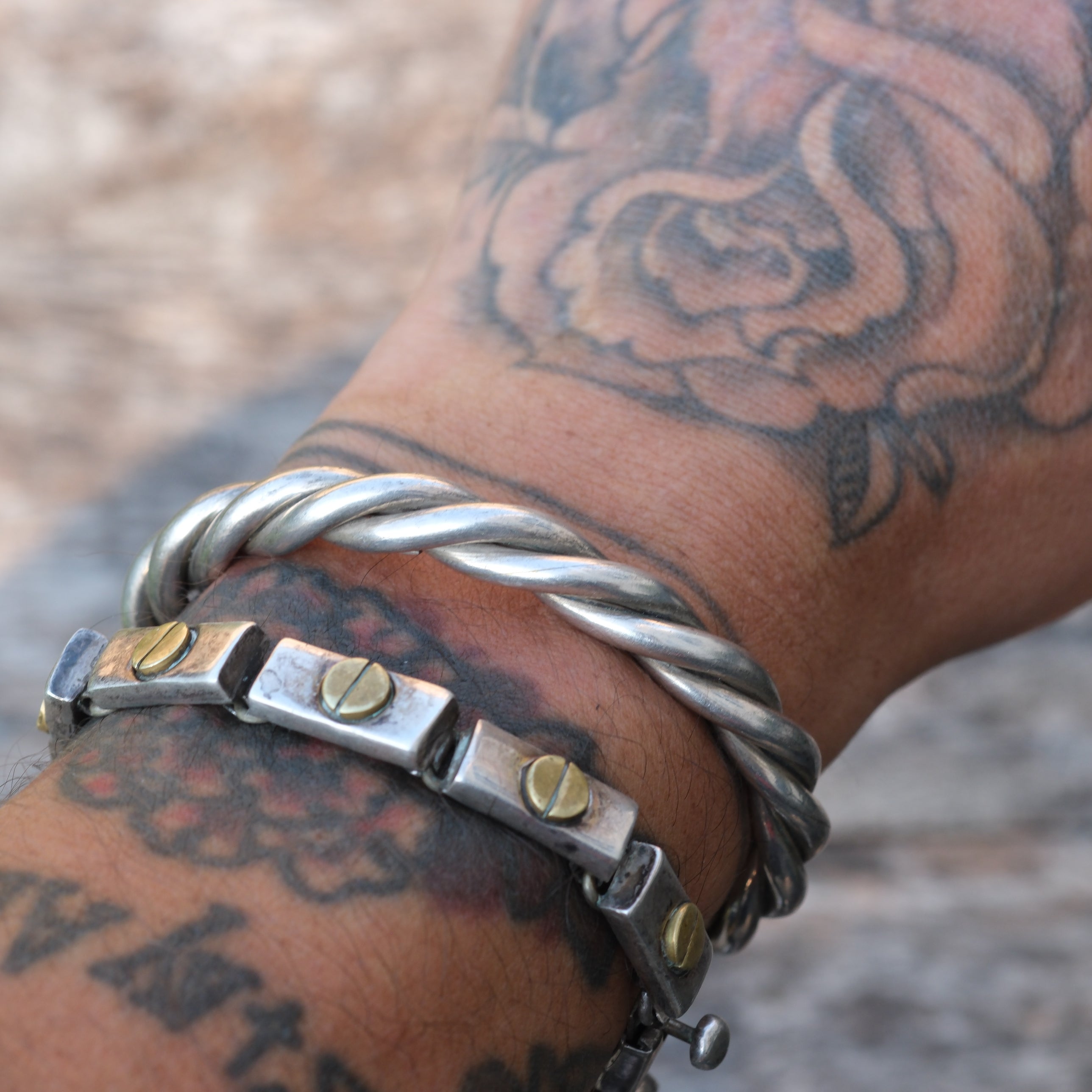 Vintage Sterling Silver Heavy Twisted Rope Cuff
