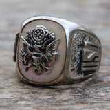 Vintage Sterling USN Abalone Signet Ring 10