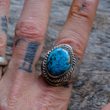 Vintage Sterling Turquoise Stamped Band Ring 10.5