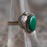 Vintage Sterling Malachite Feather Ring 7.5
