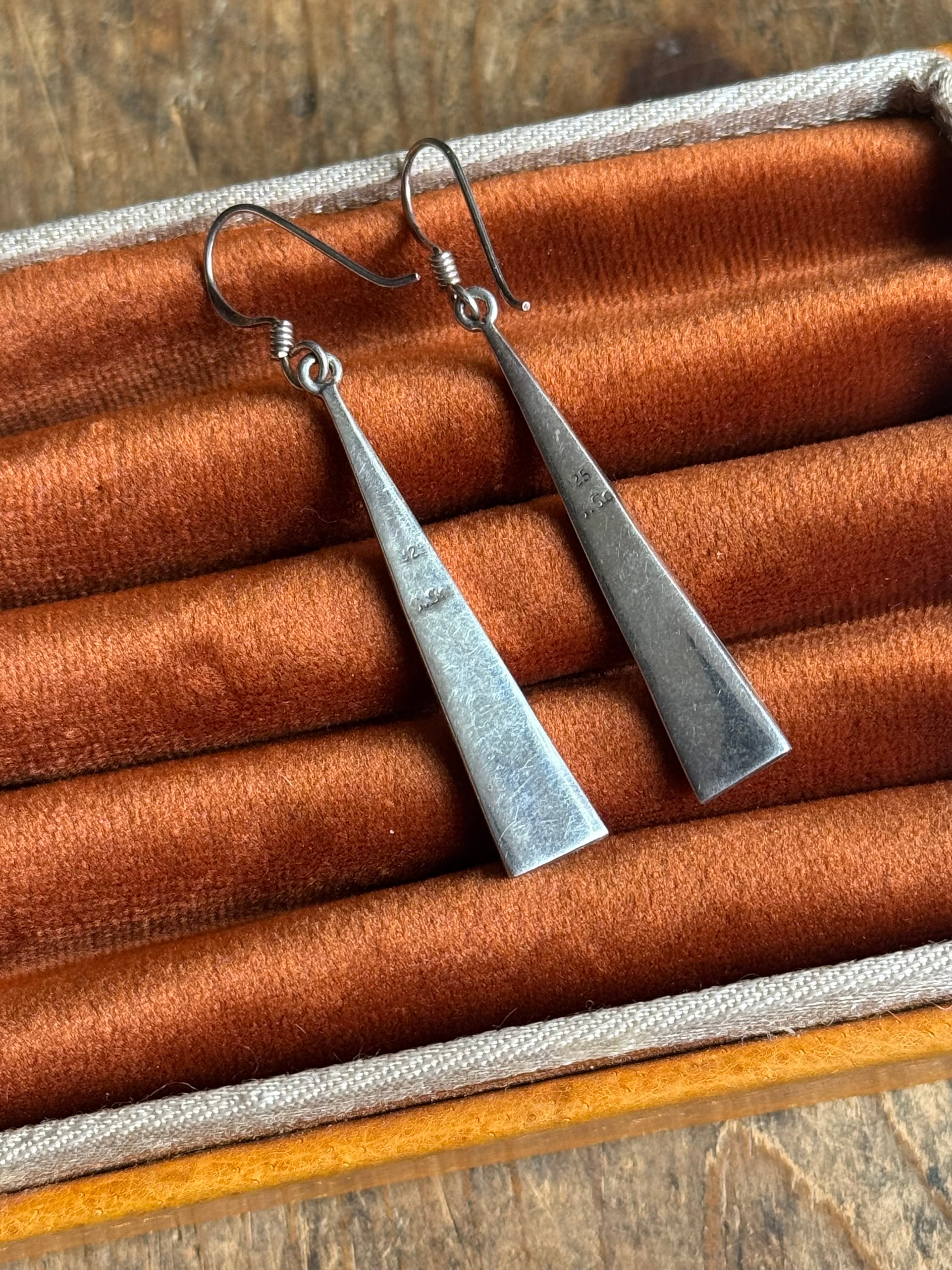 Vintage Sterling Silver Turquoise Inlay Triangle Earrings