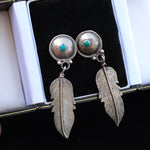 Vintage Sterling Turquoise Feather Earrings