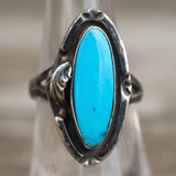 Vintage Sterling Turquoise Feather Ring 7.5