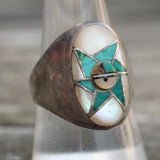 Vintage Sterling Turquoise Sunface Inlay Ring 9.75