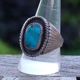 Vintage Sterling Turquoise Ribbed Band Ring 10.25