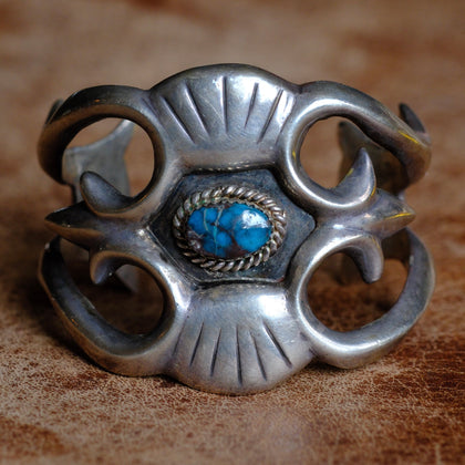 Vintage Sterling Turquoise Sandcast Cuff Bracelet