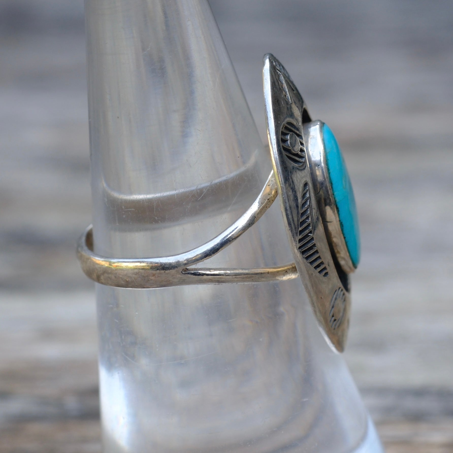 Vintage Sterling Turquoise Shadowbox Ring 6.5