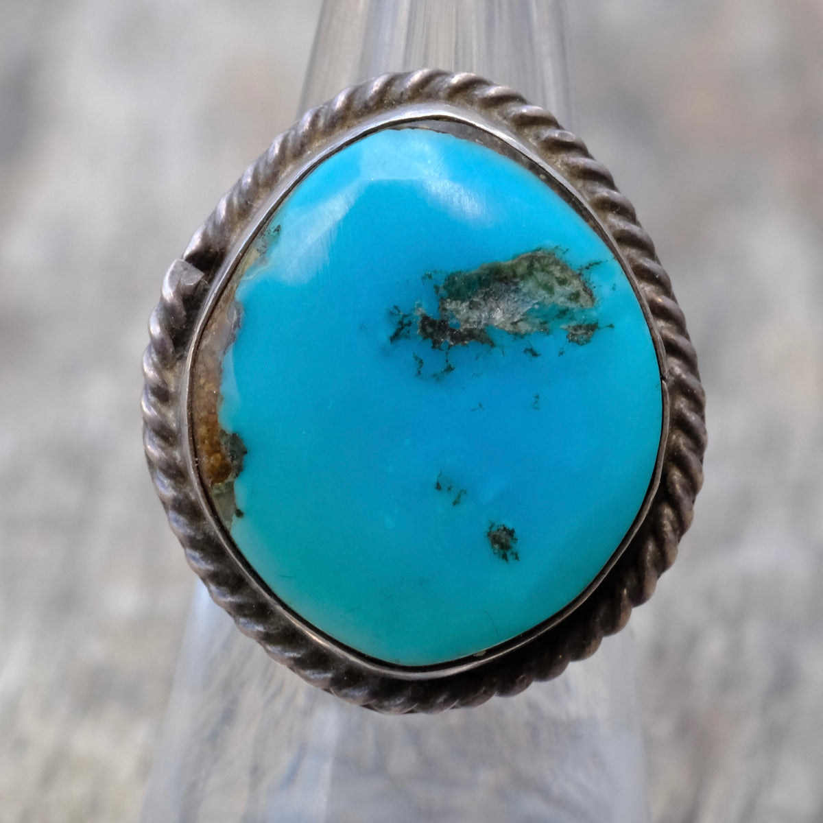 Vintage Sterling Turquoise Roper Ring 6.5