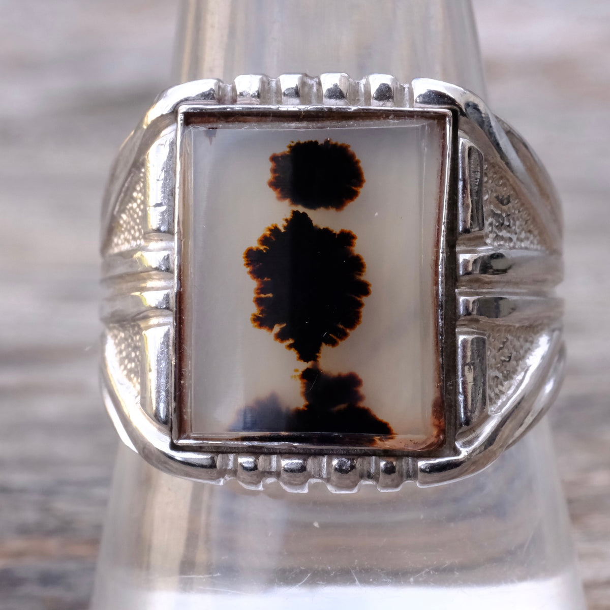 Vintage Sterling Agate Signet Ring 10