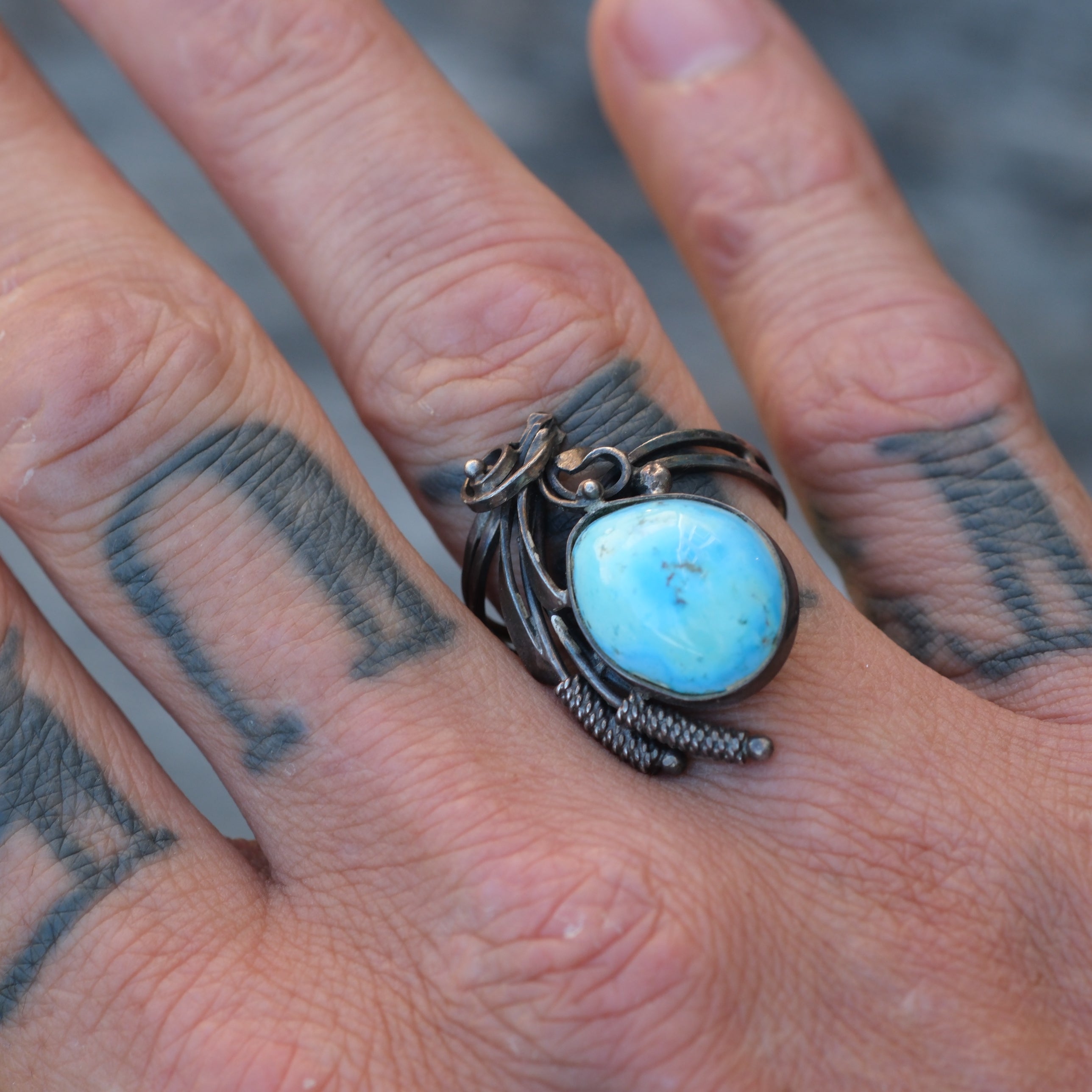 Vintage Sterling Larimar Ring 8.75