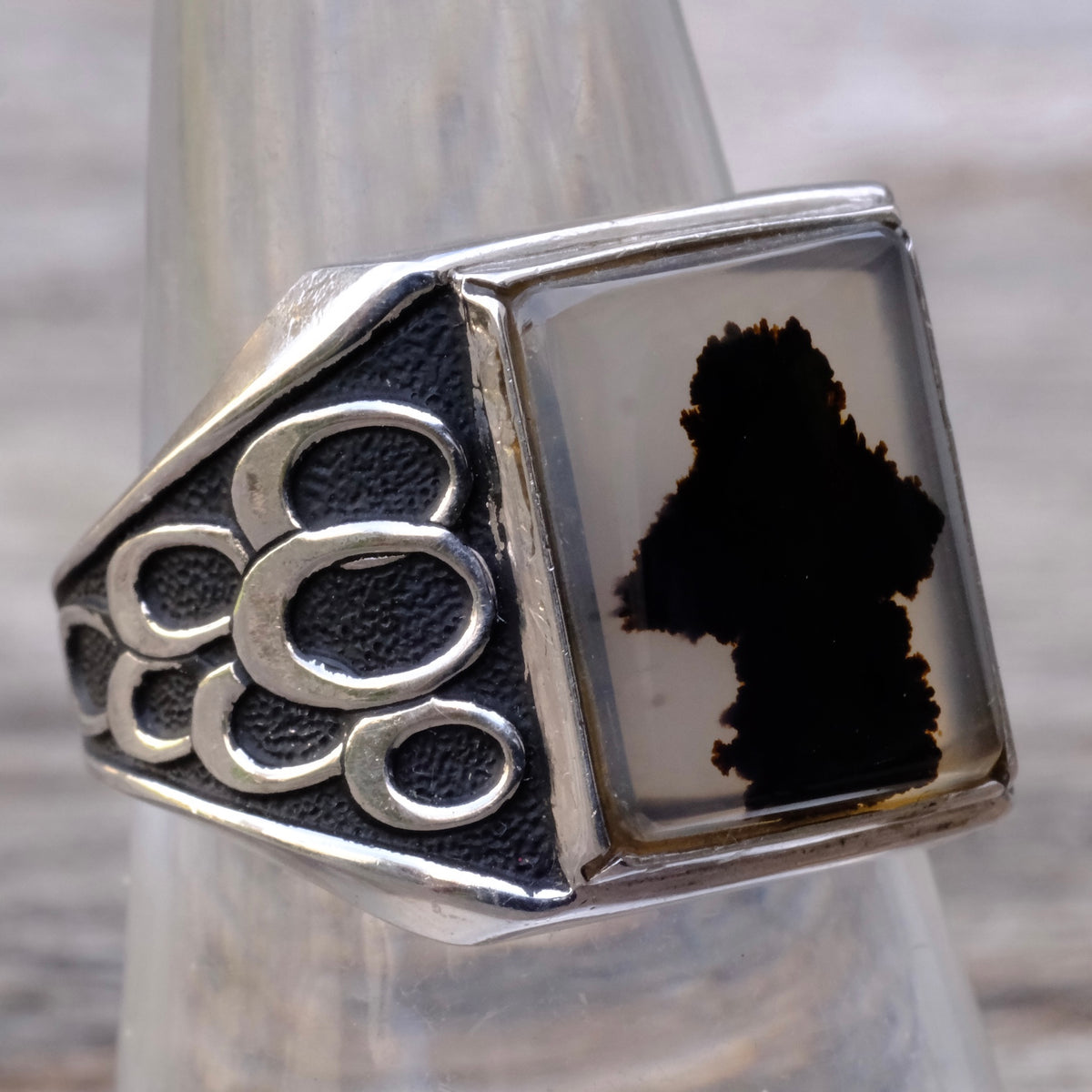 Vintage Sterling Agate Signet Ring 8.5
