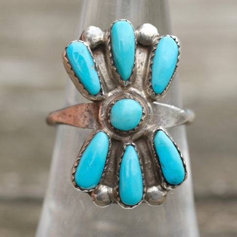Vintage Sterling Turquoise Cluster Ring 7