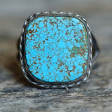 Vintage Sterling Matrix Turquoise Ring 12.75