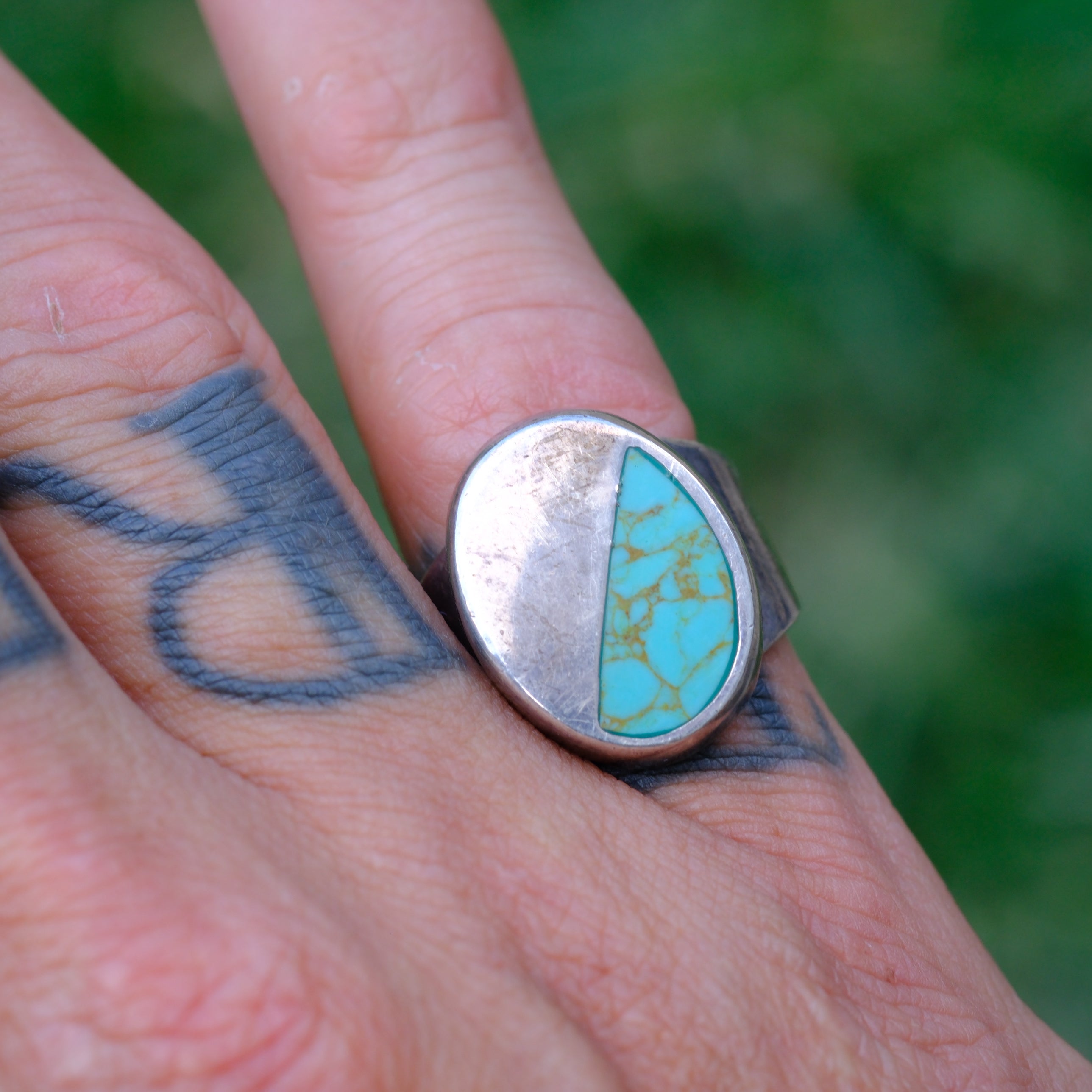 Vintage Sterling Turquoise Signet Ring 8