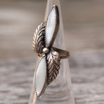 Vintage Sterling Mother Of Pearl Feather Ring 4.5