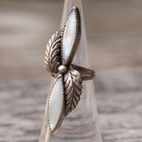 Vintage Sterling Mother Of Pearl Feather Ring 4.5