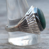 Vintage Sterling Malachite Ribbed Band Ring 12.5