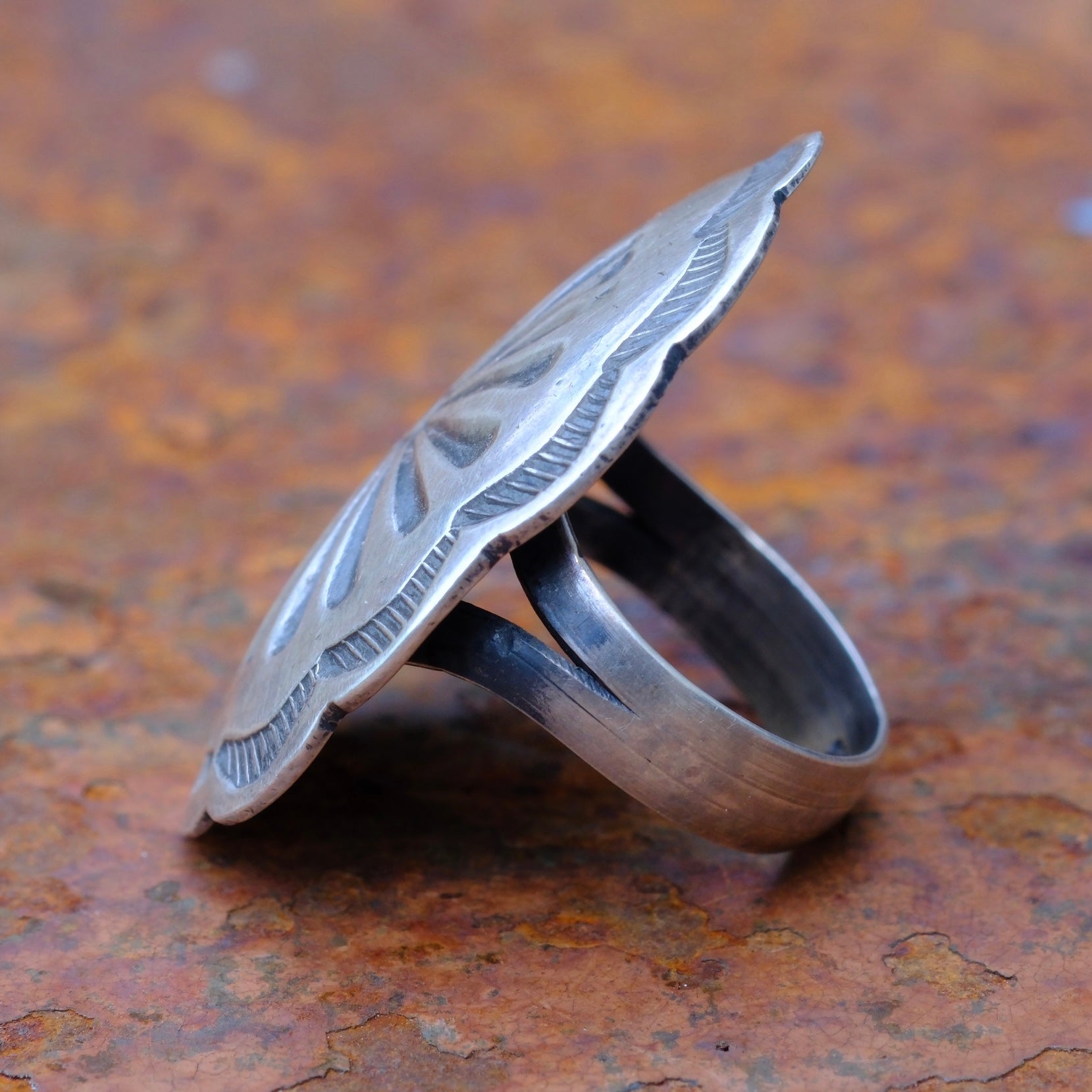 Vintage Sterling Stamped Concho Ring 6.5