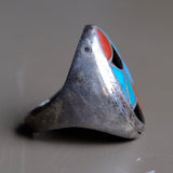 Vintage Sterling Multistone Inlay Fish Scale Ring 10