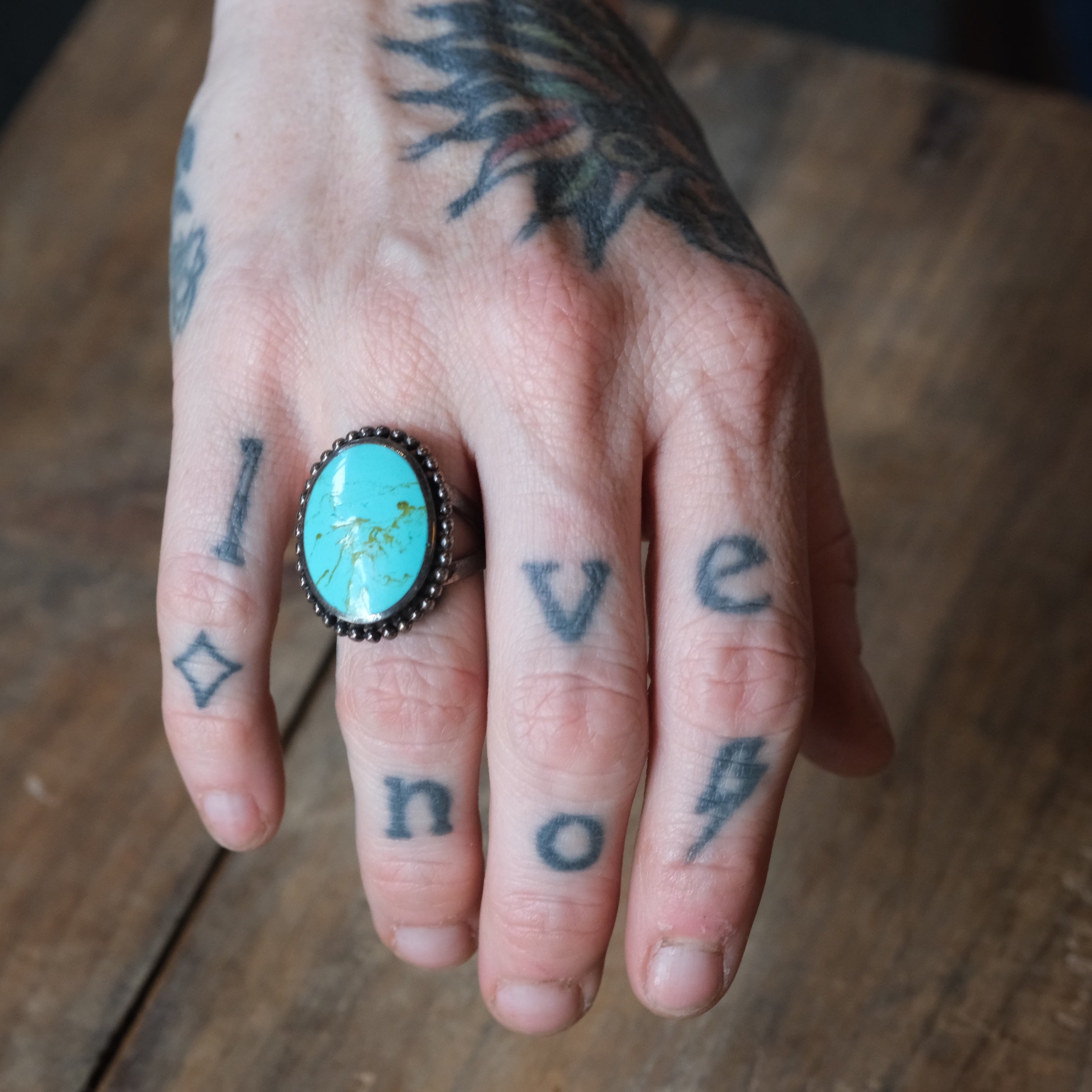 Vintage Sterling Turquoise Composite Ring 6.5