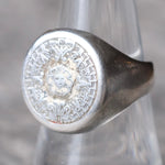 Vintage Sterling Aztec Calendar Signet Ring 8.25