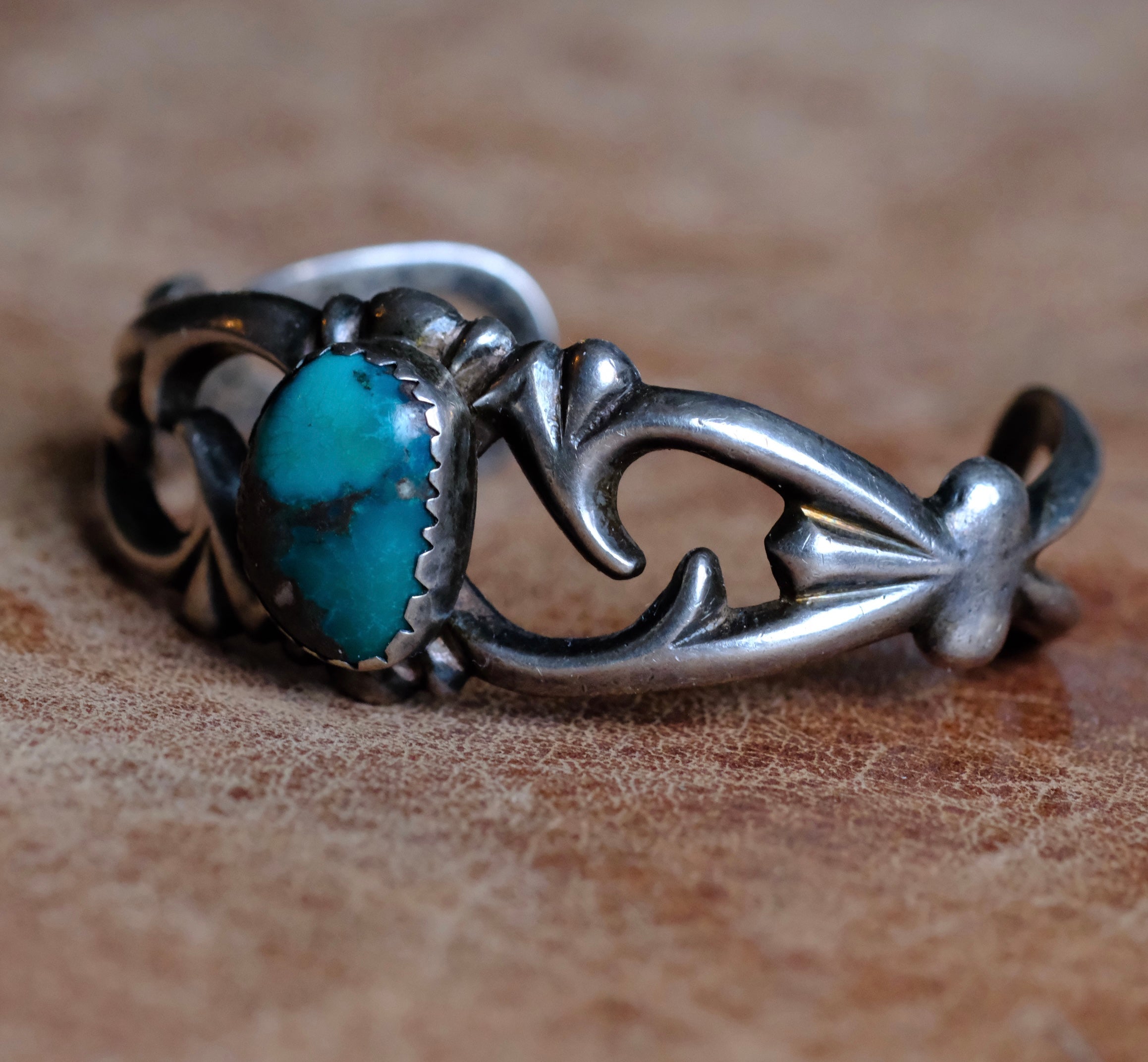 Vintage Sterling Turquoise Sandcast Cuff Bracelet