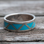 Vintage Sterling Turquoise Inlay Band 8.25