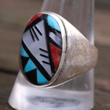 Vintage Sterling Zuni Inlay Ring 11.5