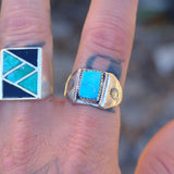 Vintage Sterling Turquoise Stamped Band Ring 11.5