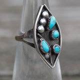 Vintage Sterling Turquoise Cluster Ring 4.25