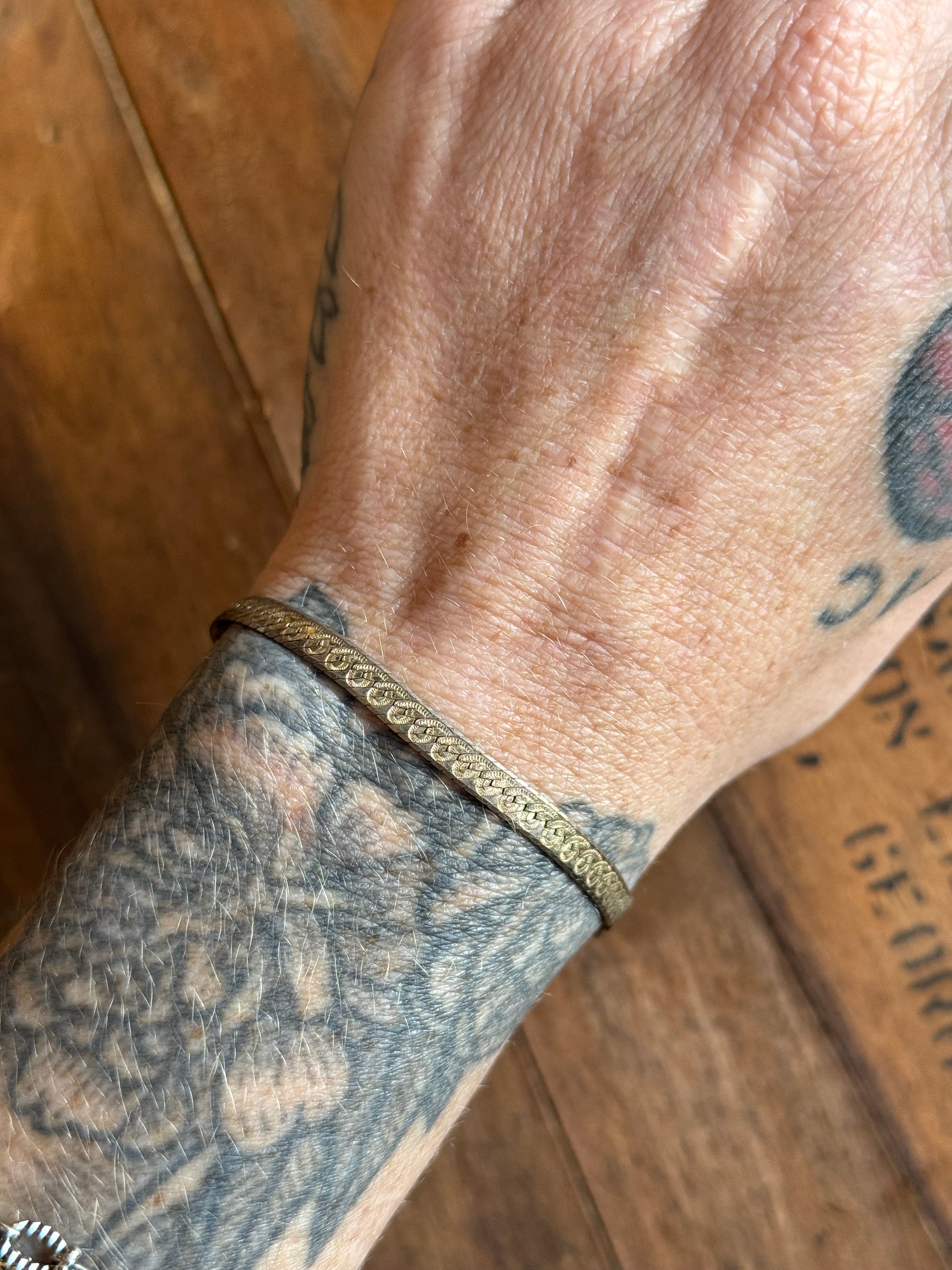 Vintage Sterling Silver Gold Vermeil Herringbone Chain Bracelet