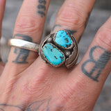 Vintage Sterling 2-Stone Turquoise Feather Ring 12.75