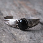 Vintage Sterling Onyx Feather Cuff