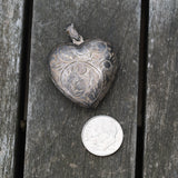 Vintage Sterling Engraved Heart Locket Pendant