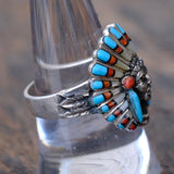 Vintage Sterling Multistone Inlay Chief Ring 9.5