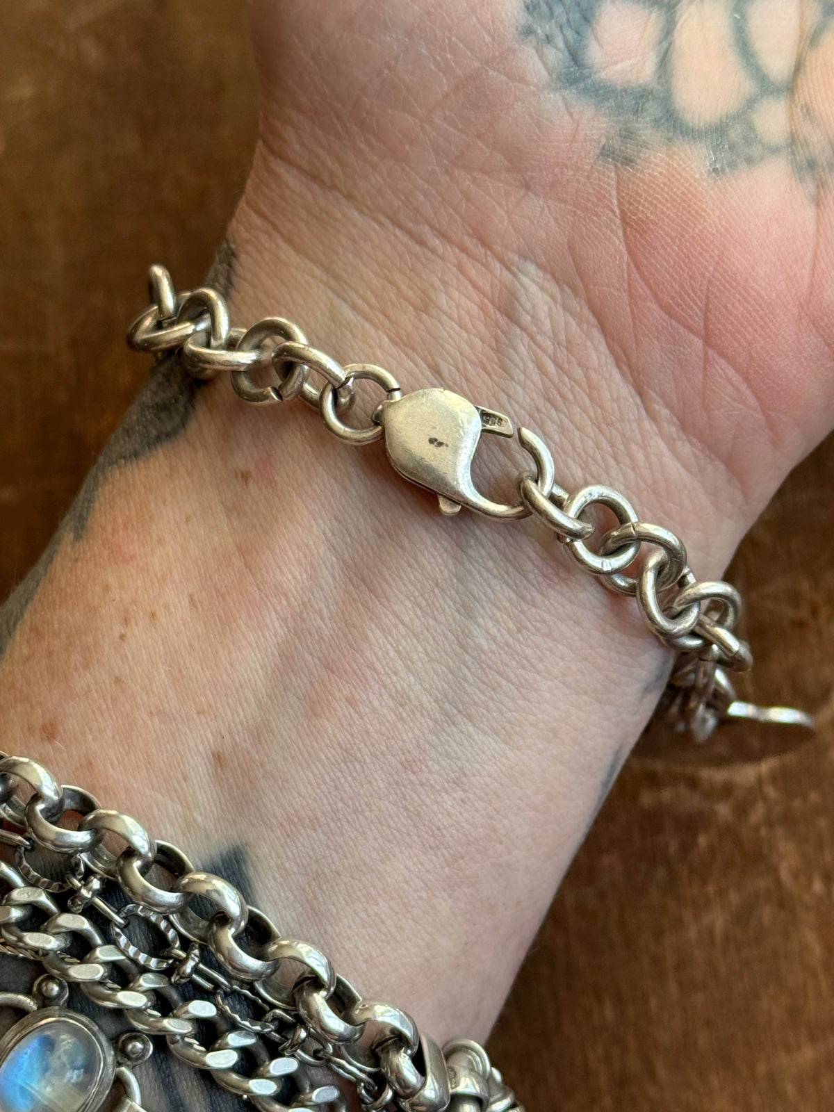 Vintage Sterling Silver 7.5” Cable Heart Tag Chain Bracelet