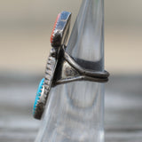 Vintage Sterling Turquoise and Coral Feather Ring 4.5