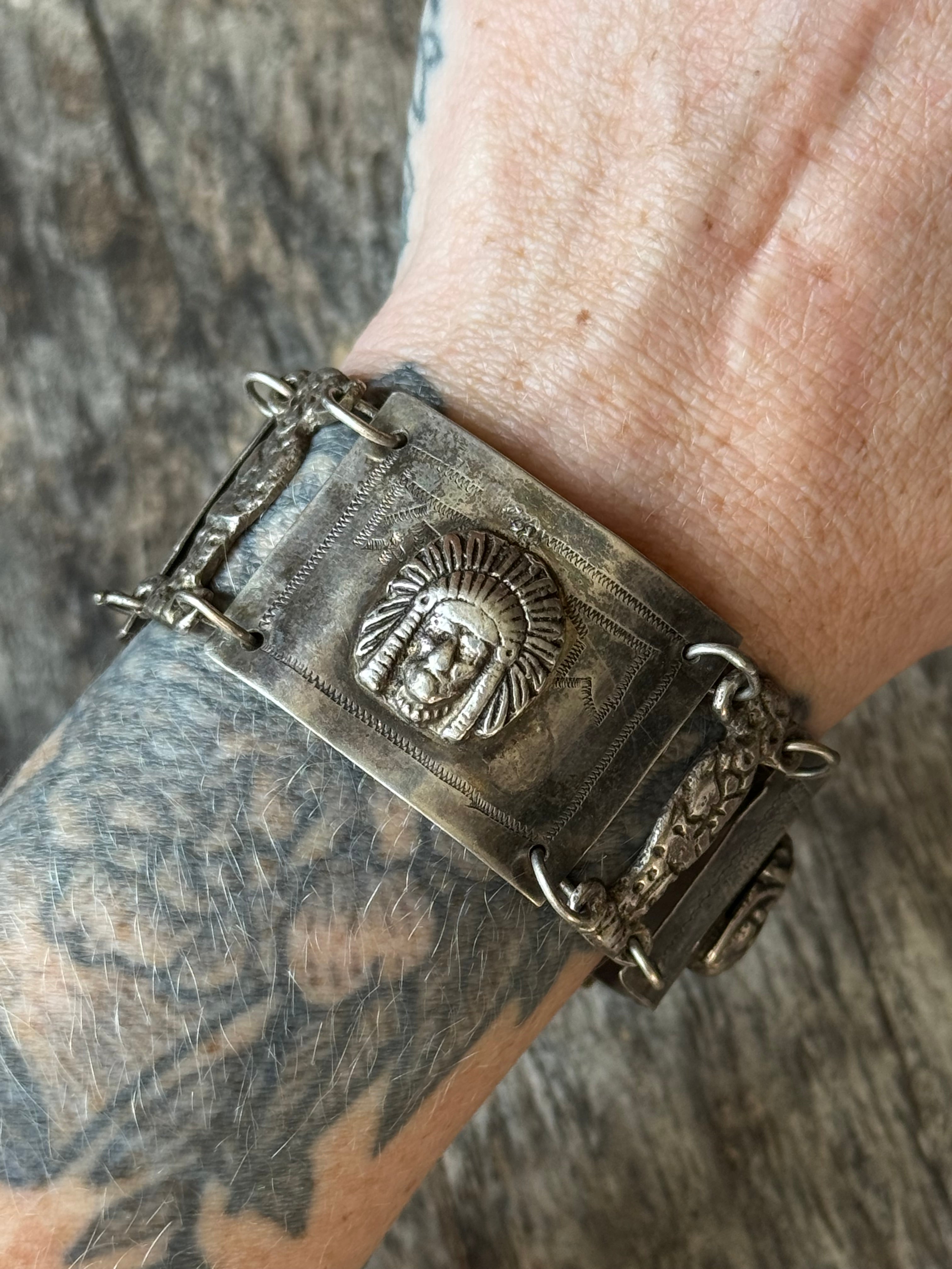 Vintage Coin Silver Medallion Link Bracelet