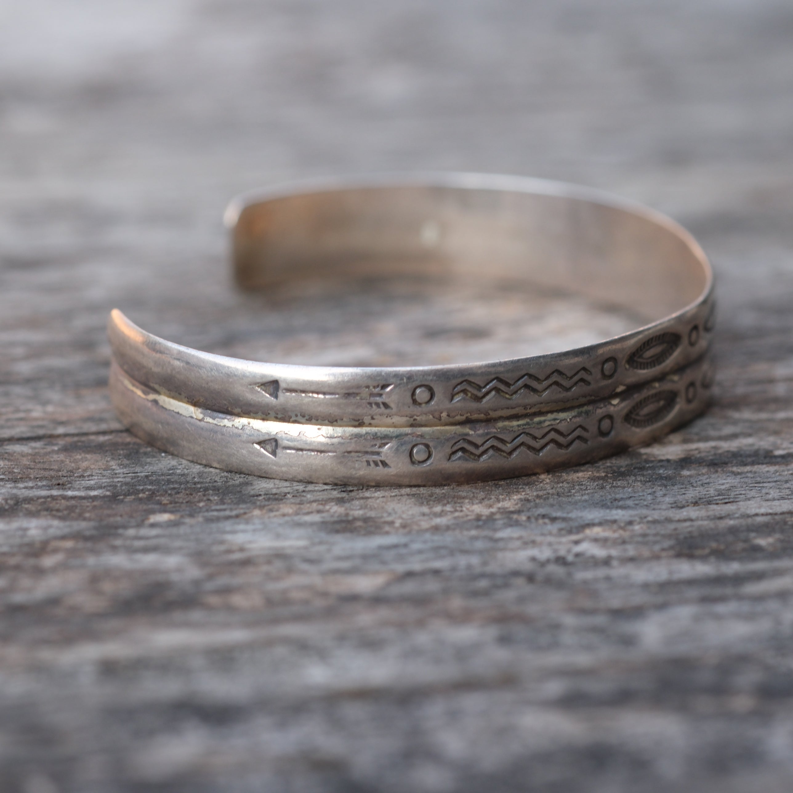 Vintage Sterling Silver Stamped Double Cuff