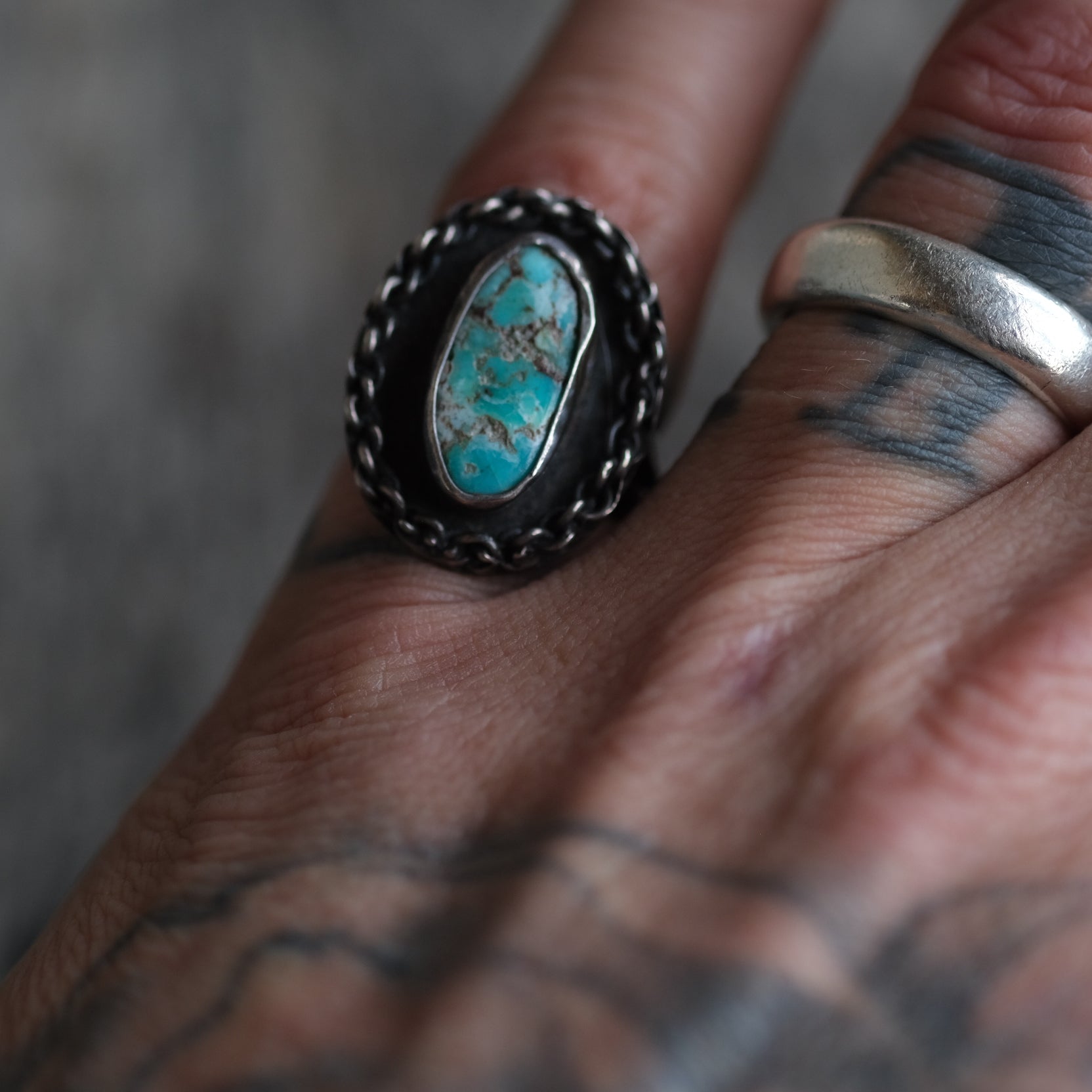 Vintage Sterling Turquoise Ring 5.75