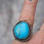 Vintage Sterling Turquoise Roped Ring 6