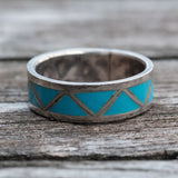 Vintage Sterling Turquoise Inlay Band 8.25