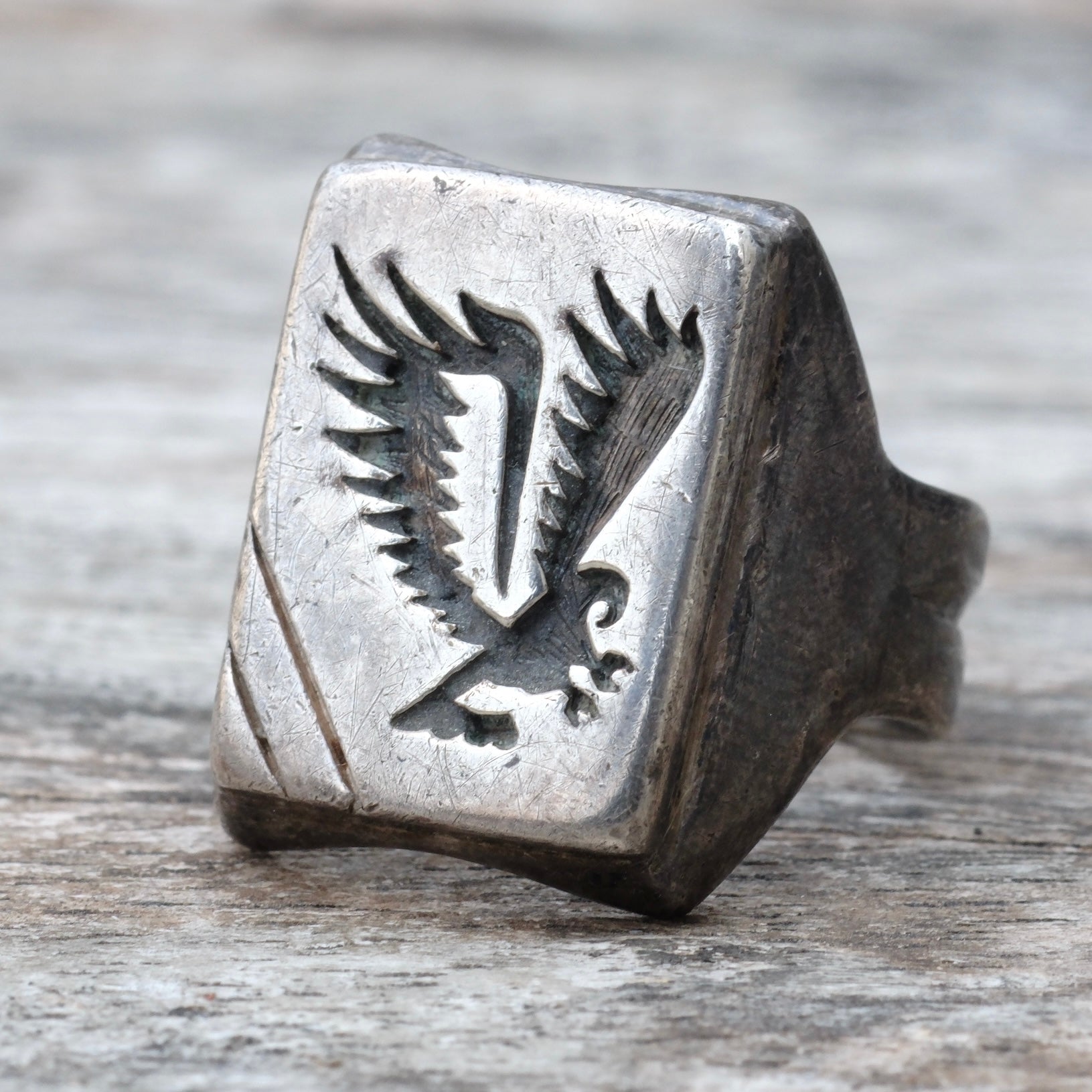 Vintage Sterling Silver Eagle Signet Ring 10
