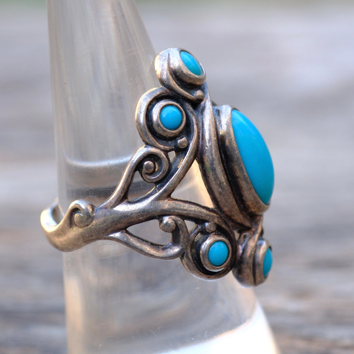Vintage Sterling 7-Stone Turquoise Ring 8