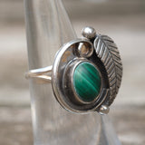 Vintage Sterling Malachite Feather Ring 5.5