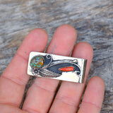 Vintage Turquoise and Coral Feather Money Clip