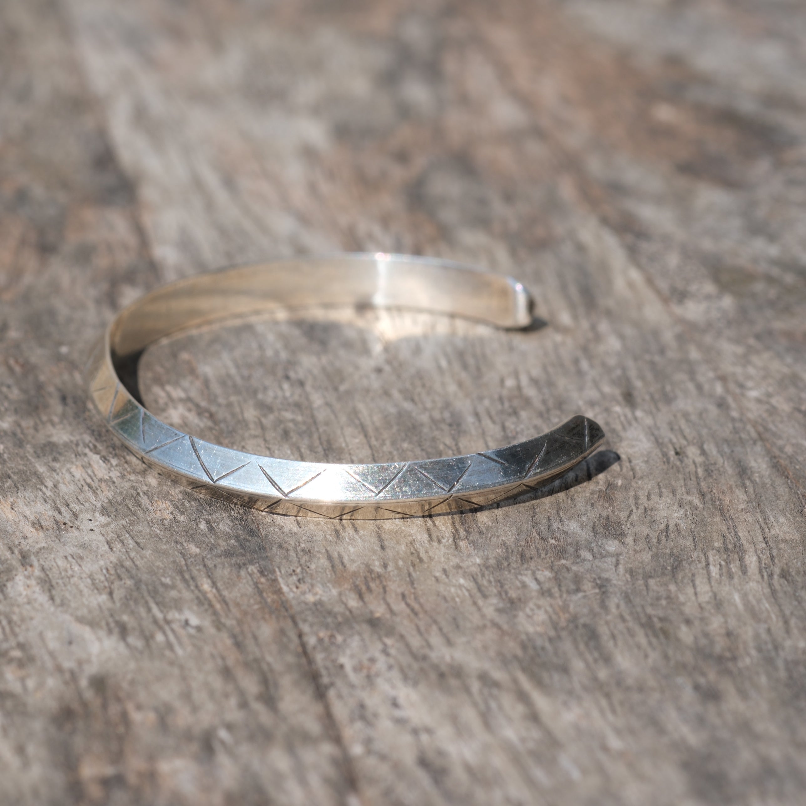 Vintage Sterling Silver Diamond Stamped Triangle Cuff