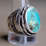 Vintage Sterling Turquoise Feather Ring 12.5