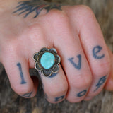 Vintage Sterling Turquoise Florette Ring 4.75